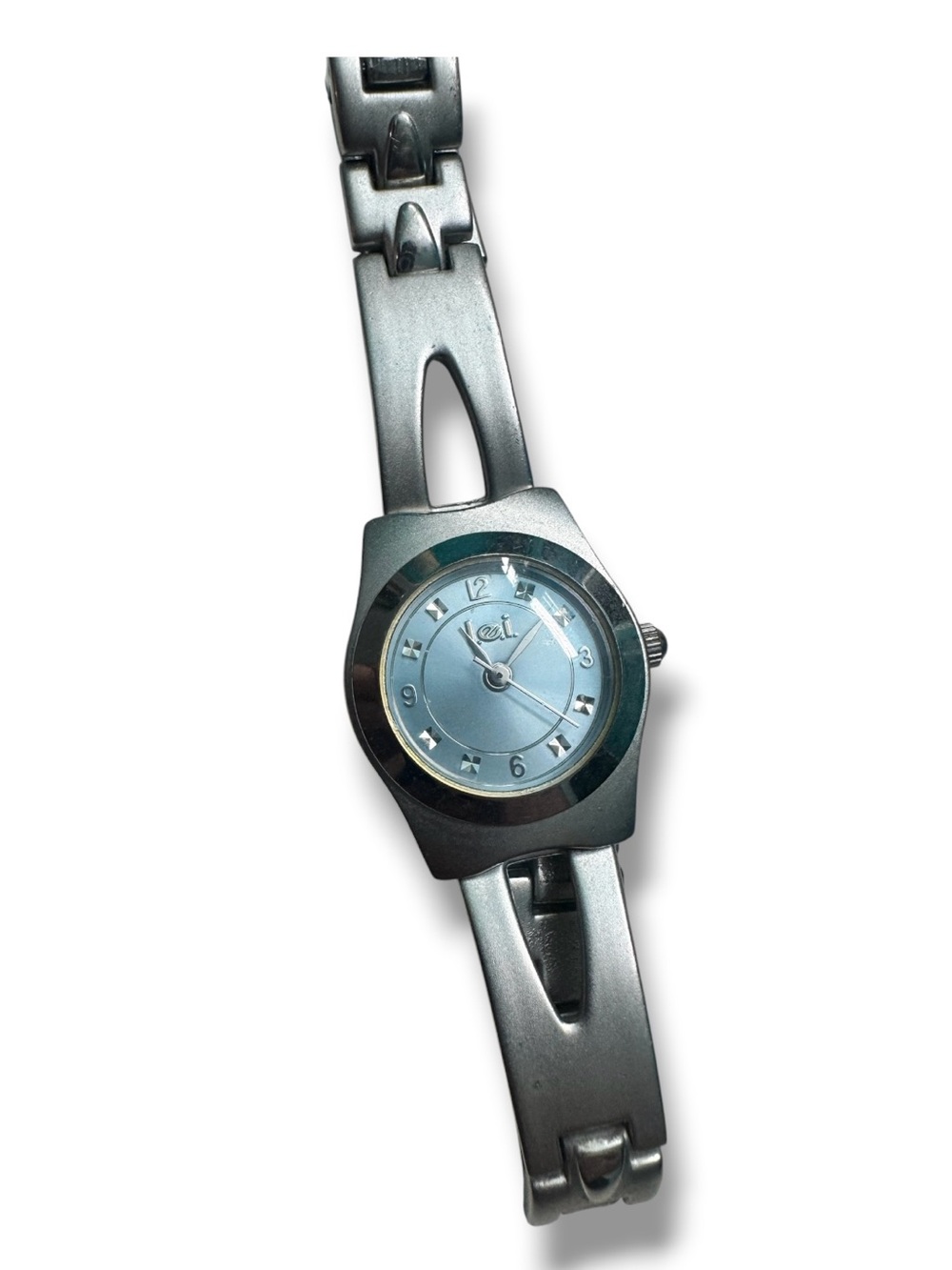 lei Silver-Tone Women’s Bracelet Smartwatch with Light Blue Dial